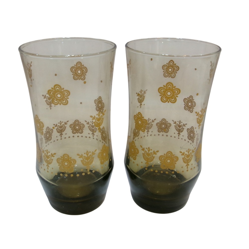 Pair of Butterfly Gold Libbey Corelle Glasses Tumblers